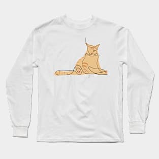 Yellow Cat - Simple Minimalist Line Art Design Long Sleeve T-Shirt